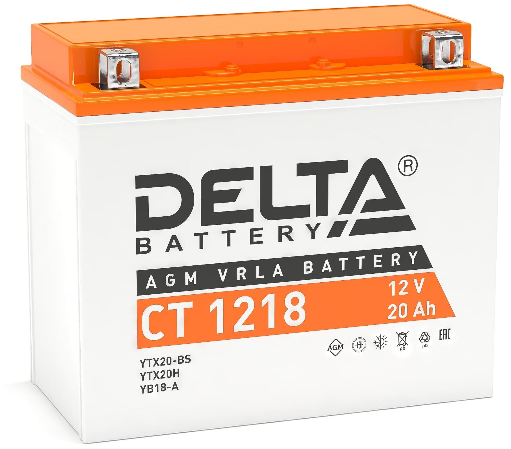 Аккумулятор 12V - 20 А/ч "Delta CT" (YTX20-BS, YTX20H, YB16-B-CX, YB16-B, YB18-A) (CT 1218)