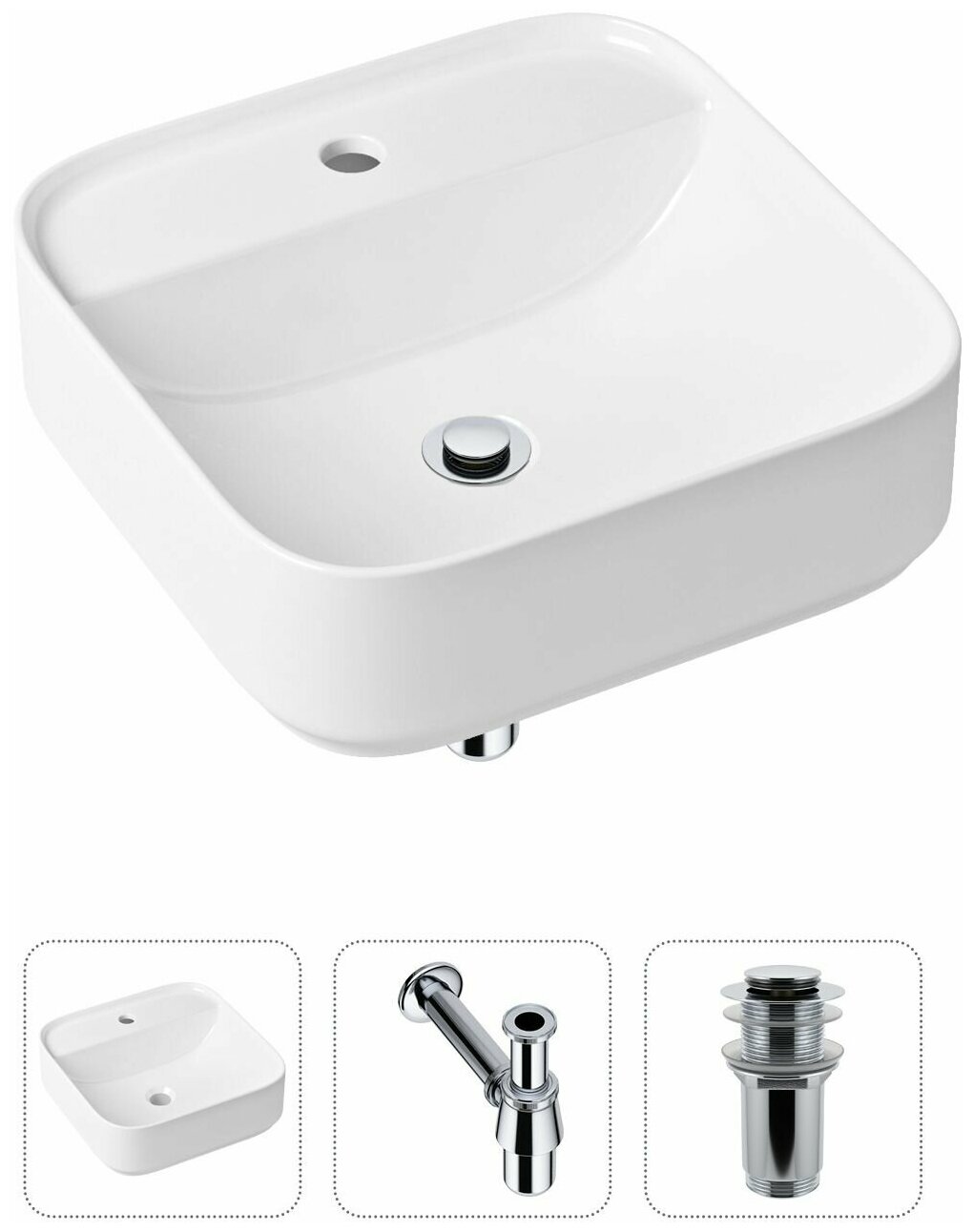 Комплект 3 в 1 Lavinia Boho Bathroom Sink 21520273: накладная фарфоровая раковина 42 см, металлическ - фото №1