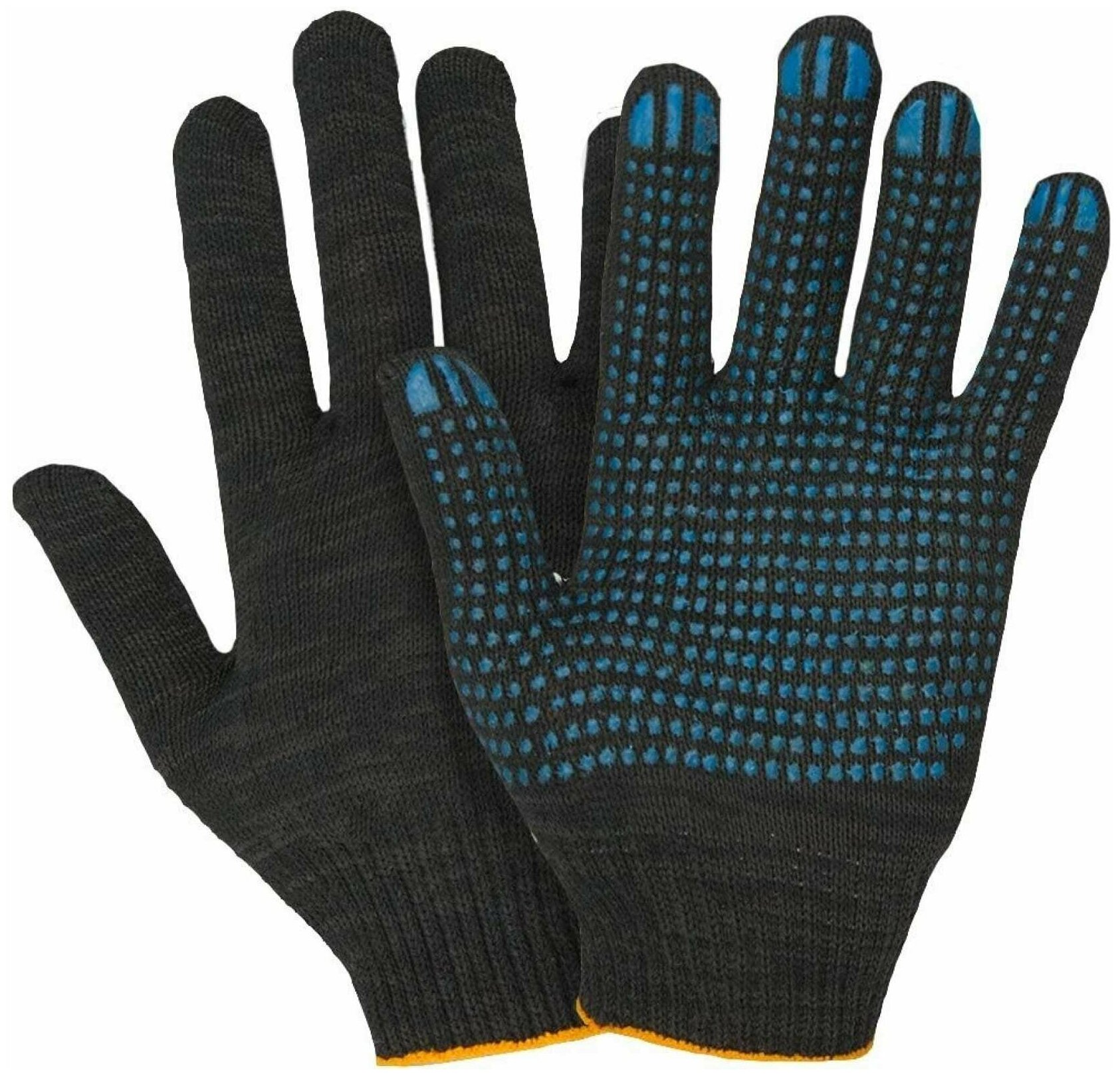 Перчатки (gloves) ХБ 10кл. 4 нитки с ПВХ покрытием черные (10 пар) / PPE-006 - фотография № 9