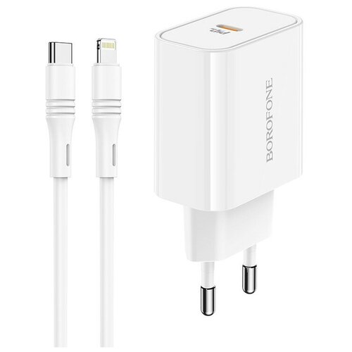 Сетевое зарядное устройство PD20W Borofone BA57A Белое + Кабель USB Type-C - Lightning 2766