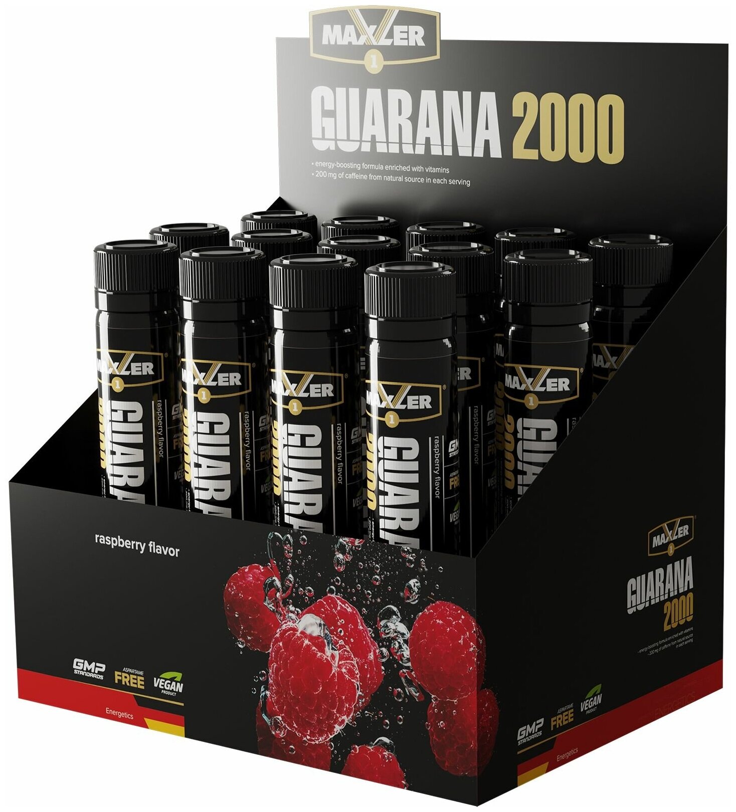 Энергетический комплекс Maxler Guarana 2000 со вкусом Малины, 14х25мл, 2000 мг гуараны, 200 мг кофеина, Витамины С, В1 и В6