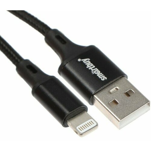 Кабель Smartbuy S14, Lightning - USB, 3 А, 2 м, быстрая зарядка+передача данных, черный 9601257 кабель 13700 008i2bk lightning usb 2 4 а 1 м быстрая зарядка черный