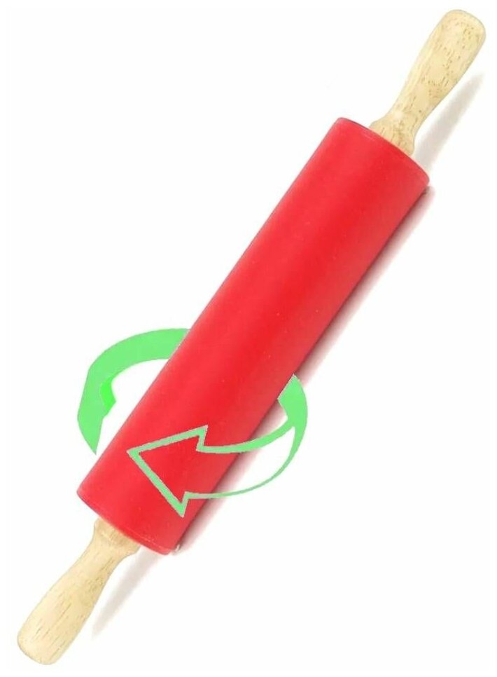 Скалка силиконовая с деревянными ручками, 18 см., красный - фотография № 3