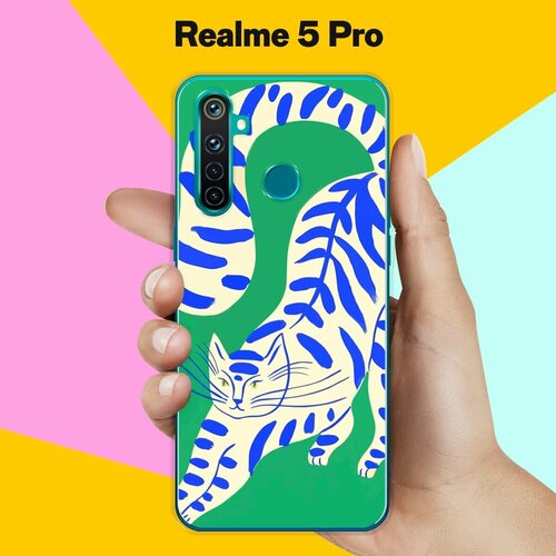 Силиконовый чехол на realme 5 Pro Кот на зеленом / для Реалми 5 Про силиконовый чехол на realme 5 pro реалми 5 про космический кот