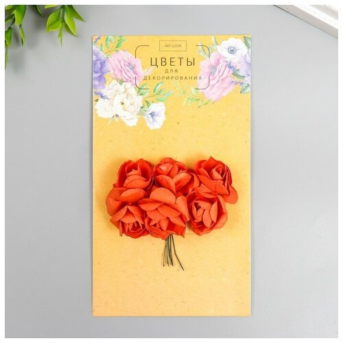 Цветы для декорирования Арт Узор Чайные розы 1 букет-6 цветов 9,5 см алый набор для декорирования розы 4 предмета арт vl8 171