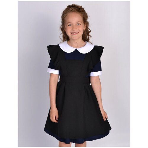 Школьный фартук Нежность На Отлично черный габардиновый School Dress 146