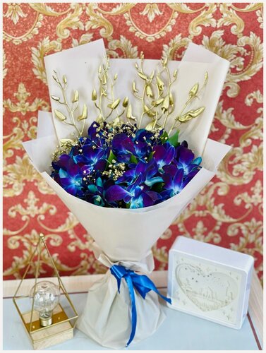 Изображение товара Синие цветы. Орхидея. Букет орхидей и гипсофил. Rybe-flowers