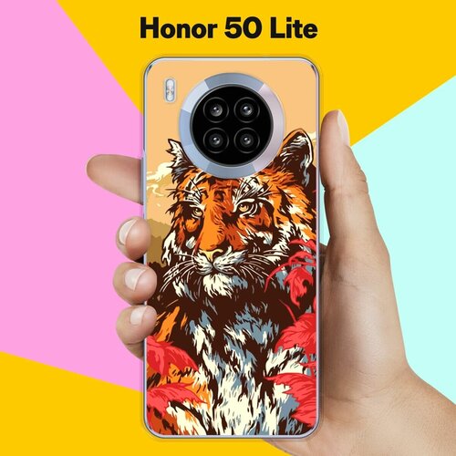 чехол накладка на honor 50 lite хонор 50 лайт черный матовый из качественного силикона с защитой бортиком вокруг камер brozo Силиконовый чехол на Honor 50 Lite Тигр / для Хонор 50 Лайт