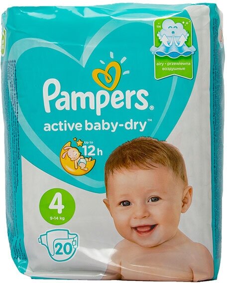 Подгузники Pampers active baby dry 4 9-14 кг 20 шт