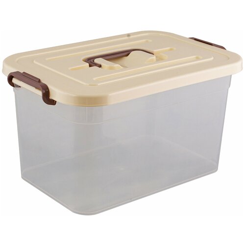Ящик-контейнер 10 л с крышкой на защелках И ручкой, 19х35х23 см, пластик, прозрачный, крышка ассорти, 810