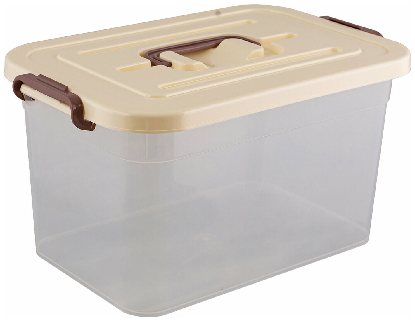 Ящик-контейнер 10 л с крышкой на защелках И ручкой, 19х35х23 см, пластик, прозрачный, крышка ассорти, 810, 438100065