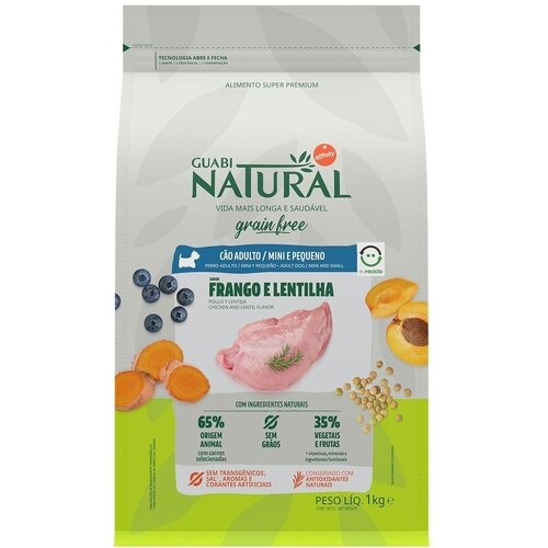 Guabi Natural Dog GRAIN FREE сухой корм беззерновой для взрослых собак мелких пород цыпленок и чечевица 1 кг