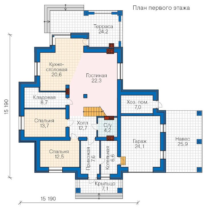 Проект кирпичного дома Catalog-Plans-46-04K1L (218,65кв.м, 15,97x15,97м, кирпич 380) - фотография № 6