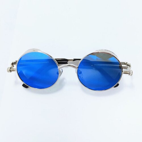 Солнцезащитные очки , круглые, оправа: металл, с защитой от УФ, серебряный