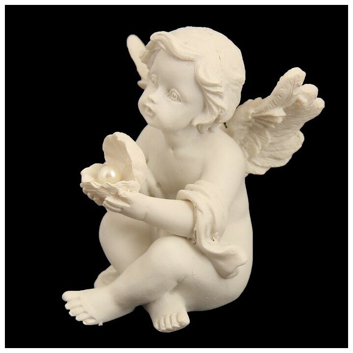 Сувенир полистоун "Ангелочек с жемчужиной в раковине" микс 7,5х5,8х7 см