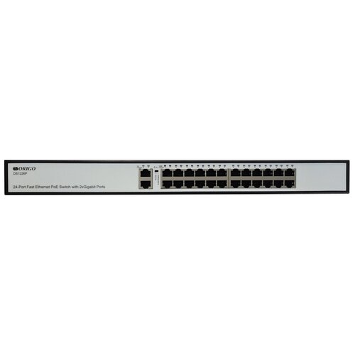 ORIGO OS1226P A1A Неуправляемый PoE-коммутатор 24x100Base-TX PoE+, 2x1000Base-T, PoE-бюджет 285 Вт, корпус металл