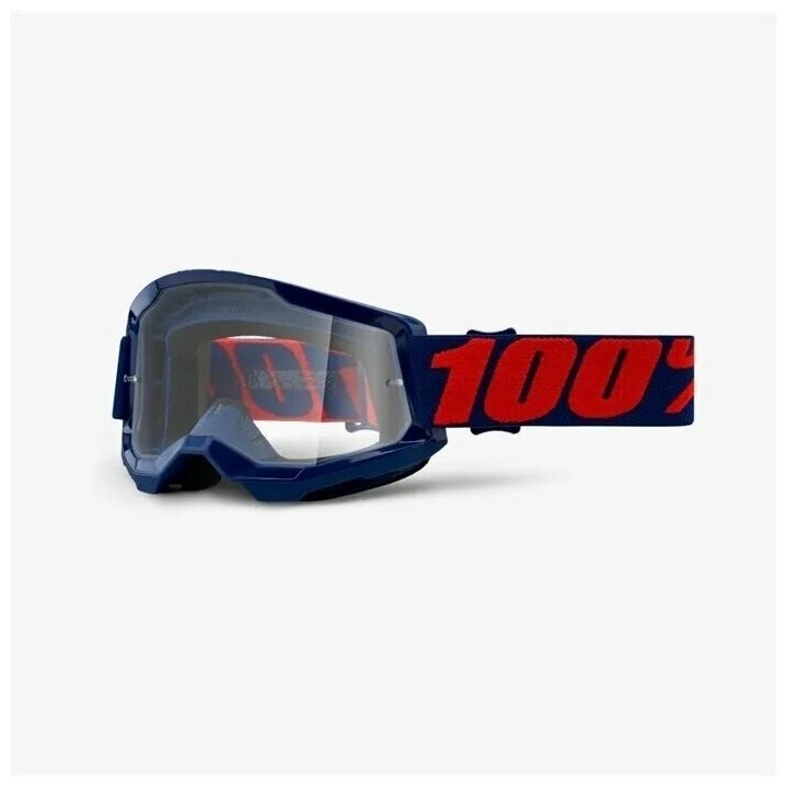 Кроссовые очки маска 100% Strata 2 Masego темно синие с прозрачным стеклом.