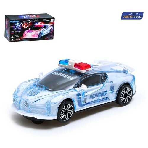 Машинка гоночная Автоград Crazy race, полиция, русская озвучка, свет, от батареек, белый (866-3)