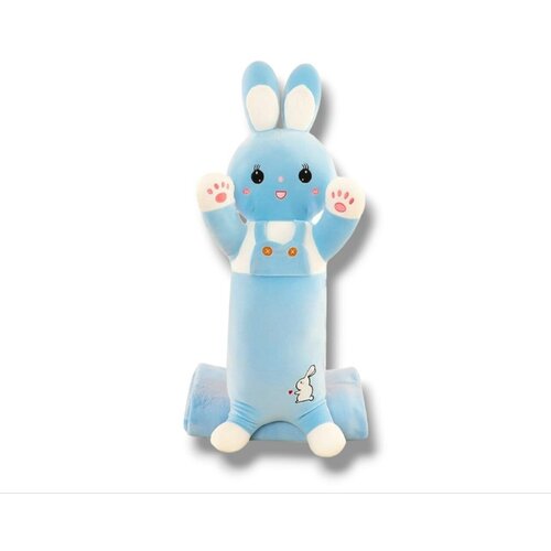 Мягкая игрушка подушка с пледом 3 в 1 Кролик голубой 70 см