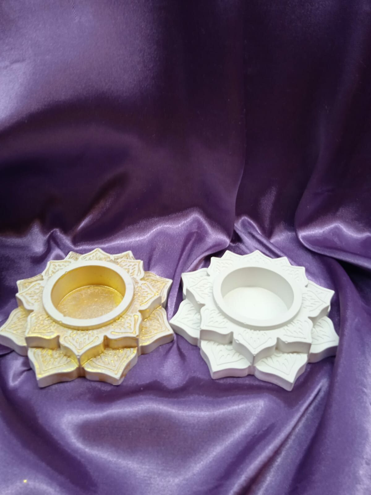 Подсвечник Арабская вязь для чайной плавающей свечи белый с золотом 1 штука гипс высота 2см/наружный диаметр 10см/внутренний диаметр 4см на подарок - фотография № 2