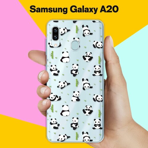 Силиконовый чехол Панды на Samsung Galaxy A20 матовый силиконовый чехол львенок в листочках на samsung galaxy a20 самсунг галакси а20