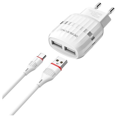 фото Сетевое зарядное устройство 2xusb с кабелем usb type-c borofone ba24a vigour - белое