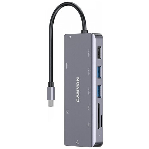 Концентратор USB Type-C Canyon CNS-TDS11 1 х USB 20 2 х USB 30 USB Type-C RJ-45 HDMI microSD 35мм miniJack серый 502900₽
