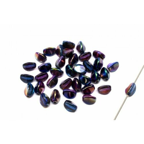 Бусины Pinch beads 5х3мм, отверстие 0,8мм, цвет 00030/95100 Crystal/Magic Blue, 755-048, 10г (около 117шт) natural blue yellow pietersite rectangle bracelet bangle 18 6 6mm namibia pietersite beads women men stretch crystal aaaaa