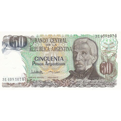 аргентина 10 аустраль 1985 unc p 322 на банкноте 10000 песо Аргентина 50 песо 1985 г.
