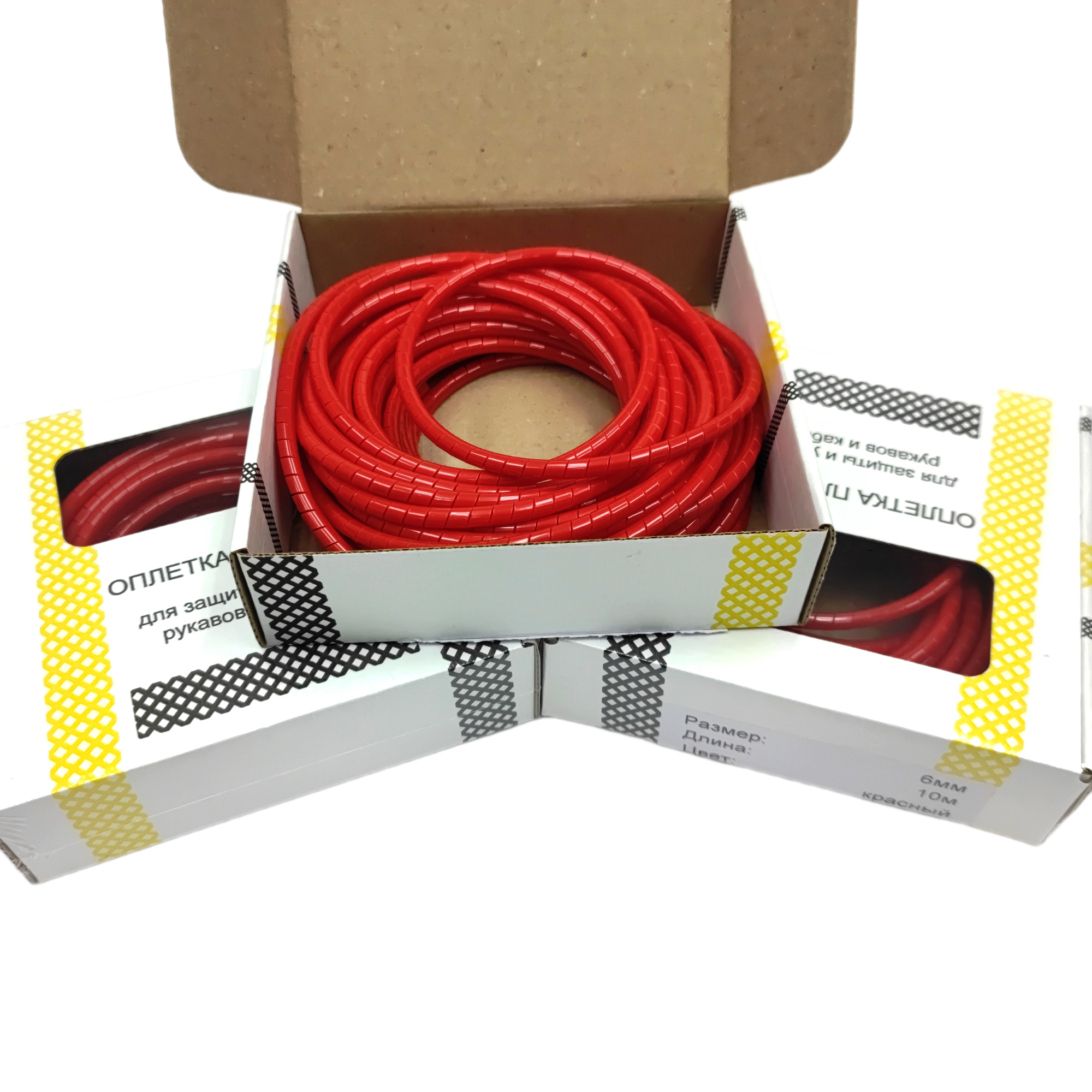 Оплетка спиральная для кабелей и проводов 6мм, 10м, красная - фотография № 5
