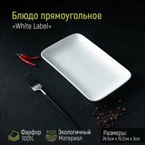 фото Блюдо фарфоровое прямоугольное white label, 24,5×15,5 см, цвет белый доляна