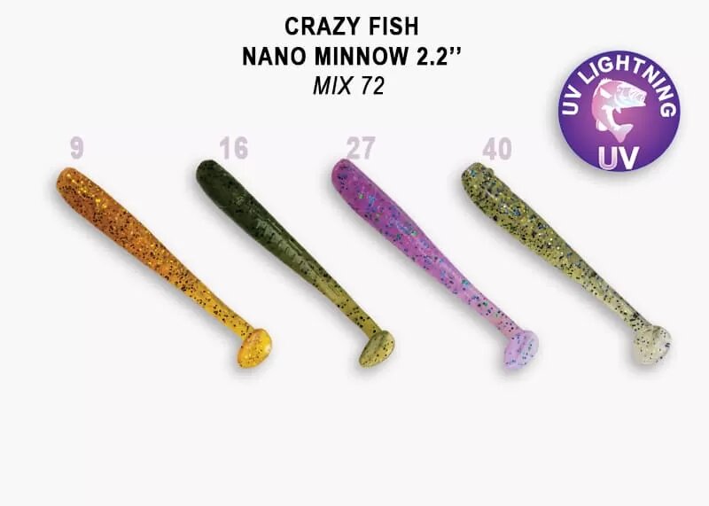 Силиконовая приманка мягкая съедобная Crazy Fish Nano Minnow 2.2" 55.88 мм 8 шт