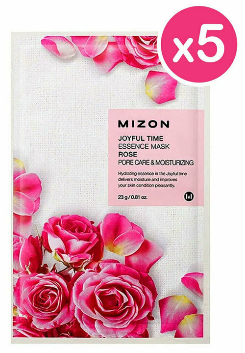 Mizon Набор Тканевая маска для лица с экстрактом лепестков розы Joyful Time Essence Mask Rose 23г 5 шт