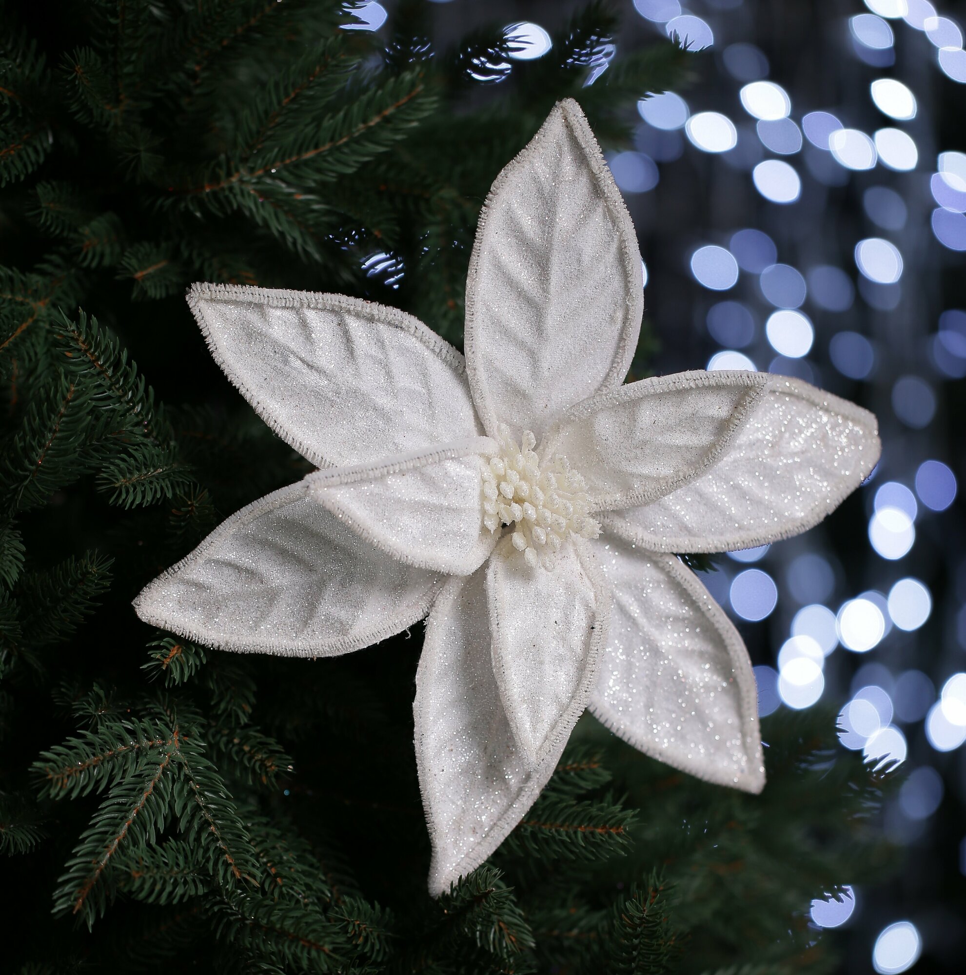 Цветок искусственный декоративный новогодний, диаметр 28 см, цвет белый