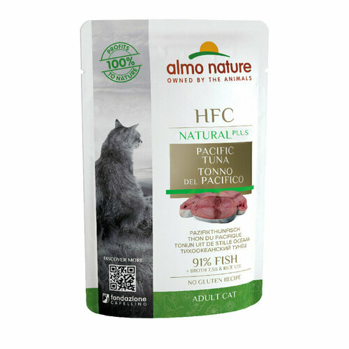 Almo Nature HFC Natural Plus (Alternative) Adult Cat Pacific Tuna паучи для взрослых кошек с тихоокеанским тунцом и 91% мяса - 55 г х 24 шт