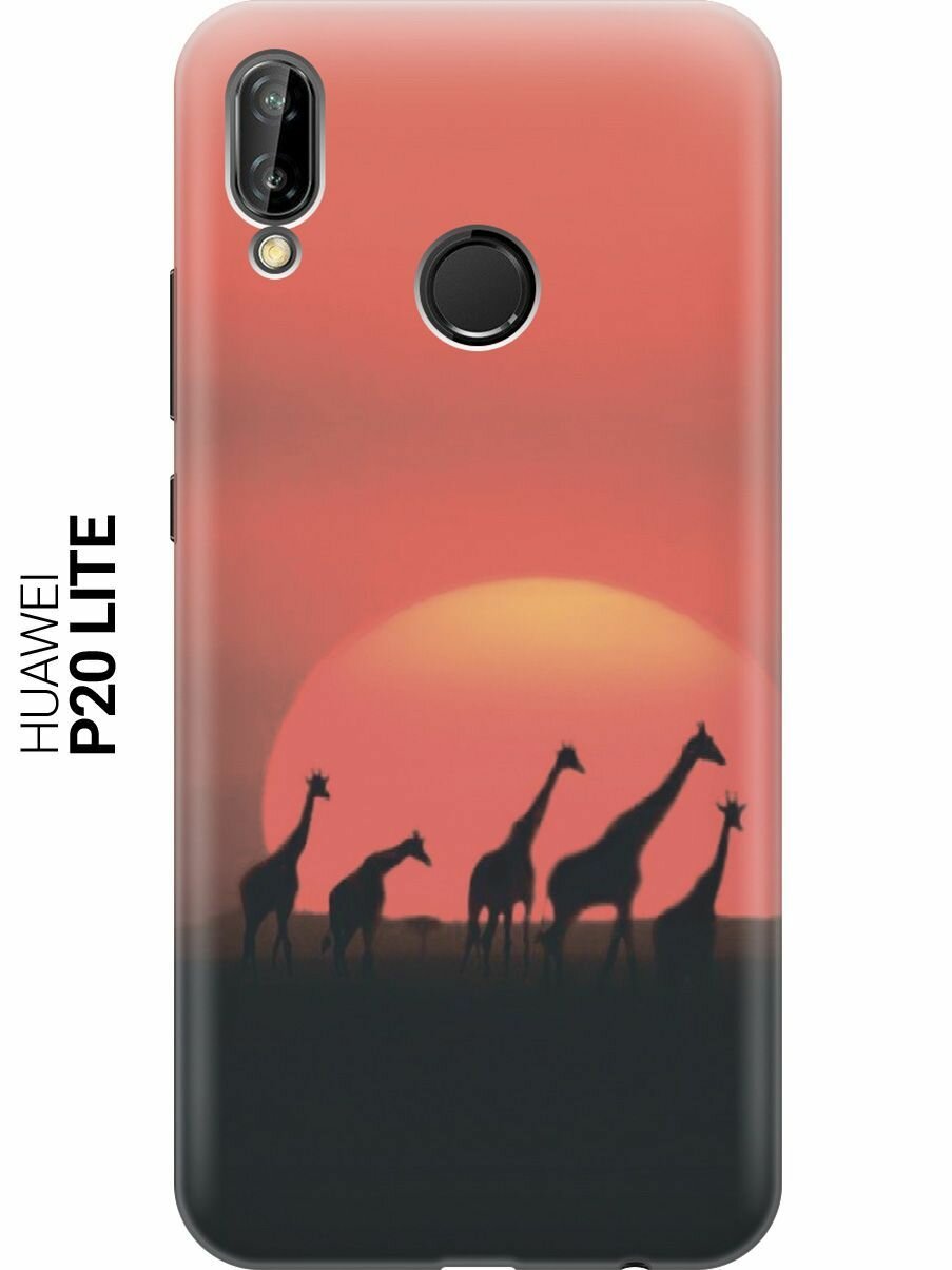 Силиконовый чехол на Huawei P20 Lite, Nova 3e, Хуавей П20 Лайт, Нова 3Е с принтом "Жирафы"