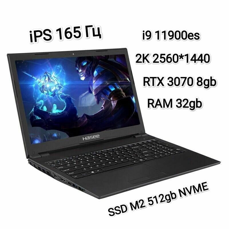 Игровой ноутбук Hasee TX9 Intel Core i9 11900es (1,8 Ghz-4,1Ghz),2K, RAM 32gb, SSD 512 nvme, NVIDIA GeForce RTX 3070 (8gb), Английская клавиатура