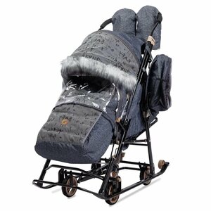 Санки-коляска Glory Gloss черный крупный лён/светоотражающая ткань ПА