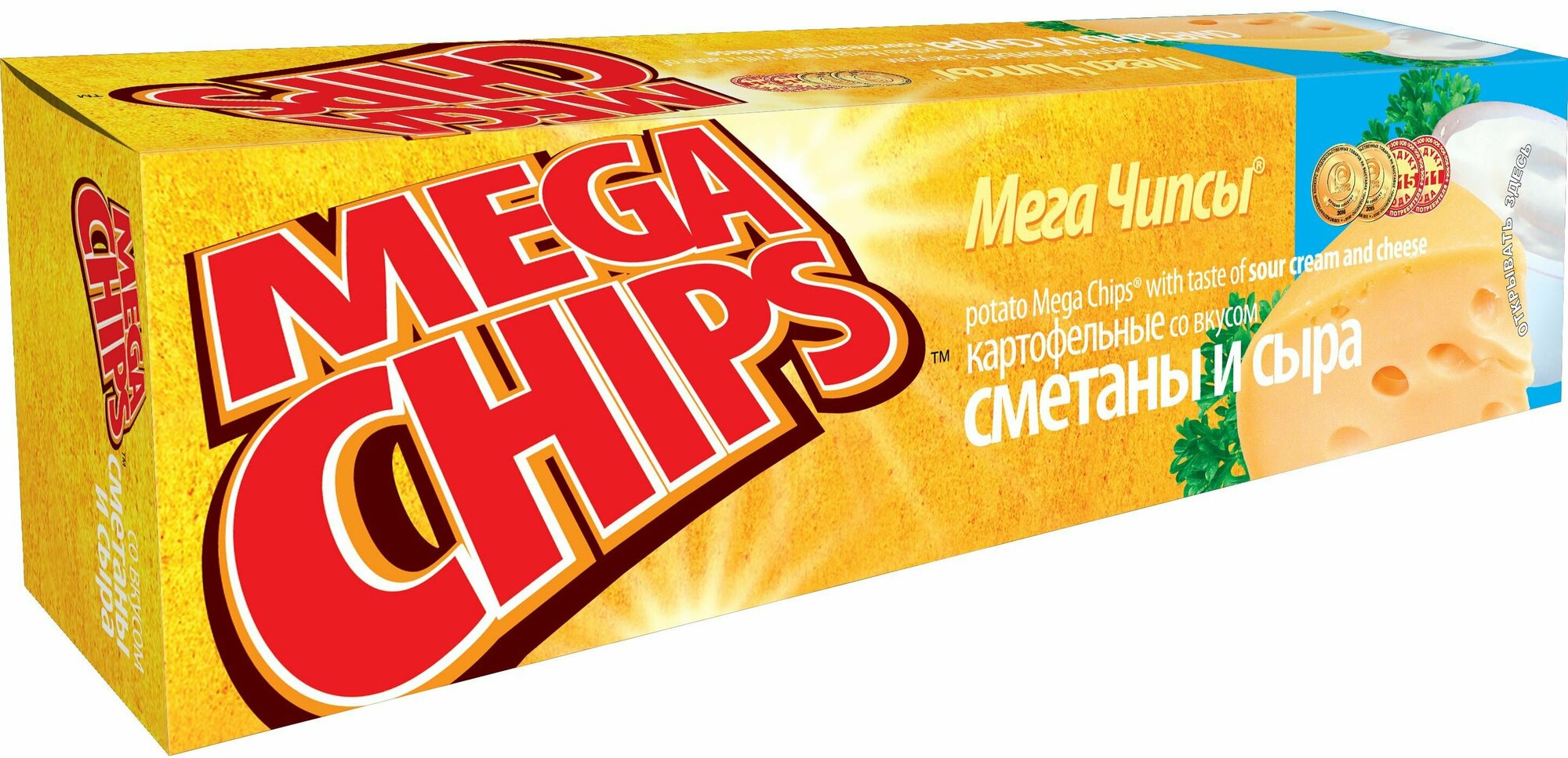 Мегачипсы Mega Chips со вкусом Сметана и Сыр, картофельные, 6 штук по 50 г