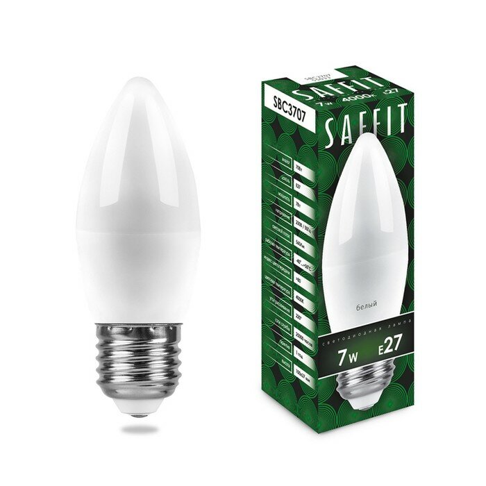 SAFFIT Лампа светодиодная SAFFIT SBC3707, C37, E27, 7 Вт, 230 В, 4000 К, 560 Лм, 220°, 100 х 37 мм