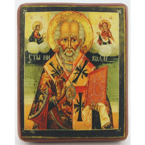 Икона Николай Чудотворец, деревянная иконная доска, левкас, ручная работа (Art.1105Мм) икона святитель николай чудотворец с молитвой