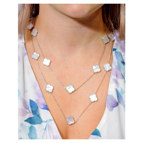 Колье L-Silver, серебро, 925 проба, перламутр, длина 85 см., белый, серый