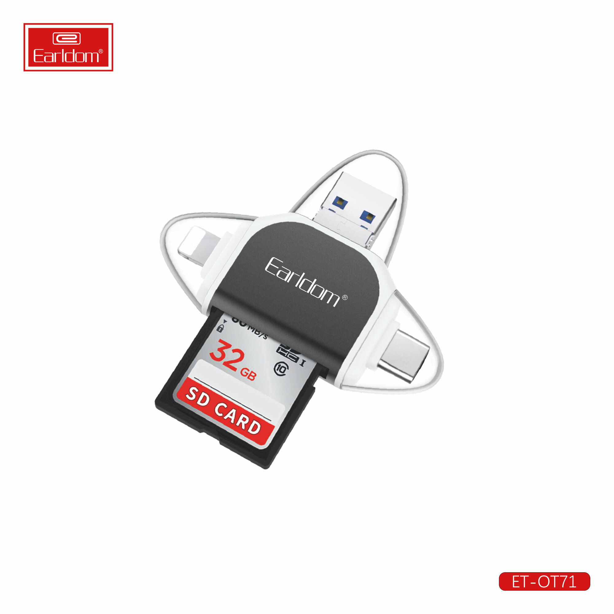 Картридер переходник micro SD, 6 в 1, Lightning, Type - C