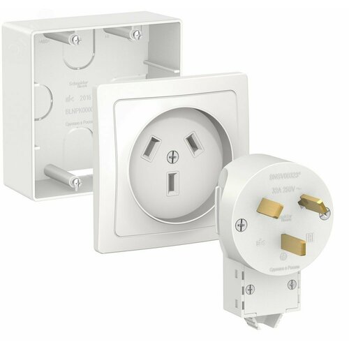 Systeme electric BLNSK003231 BLANCA силовой комплект 32 А, 250 В: розетка, вилка, подъемная коробка, белый розетка systeme electric blnia045454 blanca