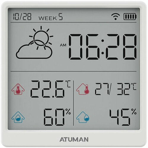 Датчик температуры и влажности AtuMan Intelligent Temperature and Humidity Clock TH3 White 2443₽