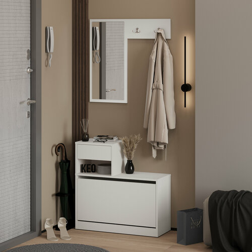 Комплект мебели для прихожей с зеркалом и вешалками белый Кео 1378 х 29 х 74 см ПРХ-301 8900₽