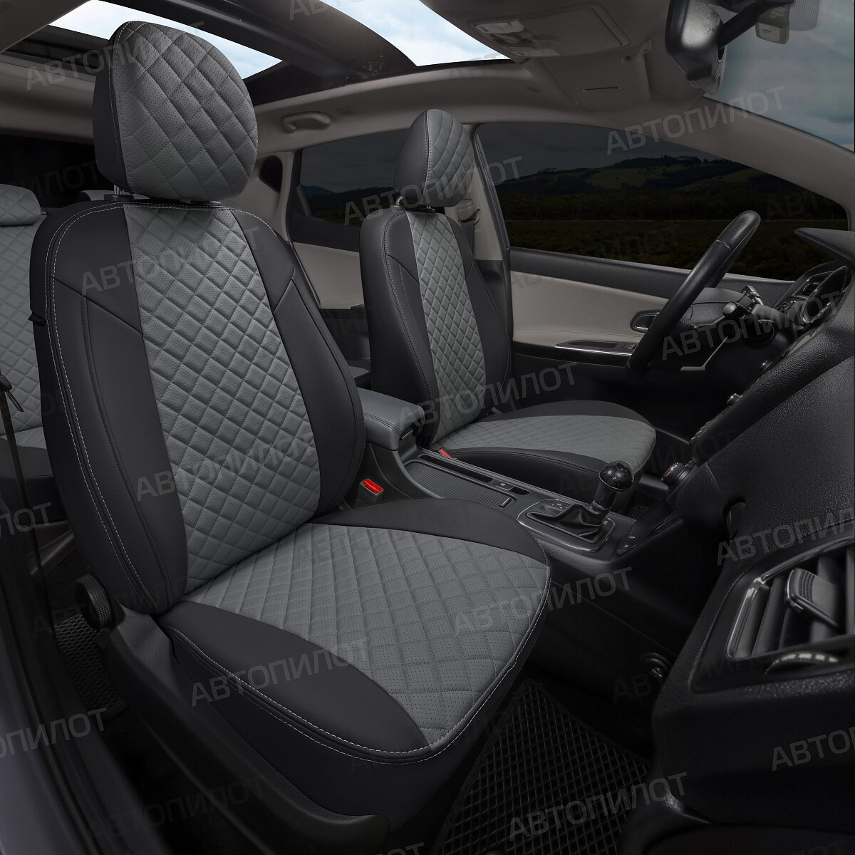Чехлы Автопилот для Hyundai Creta I с 16-21г. Экокожа, ромб, черный, серый.