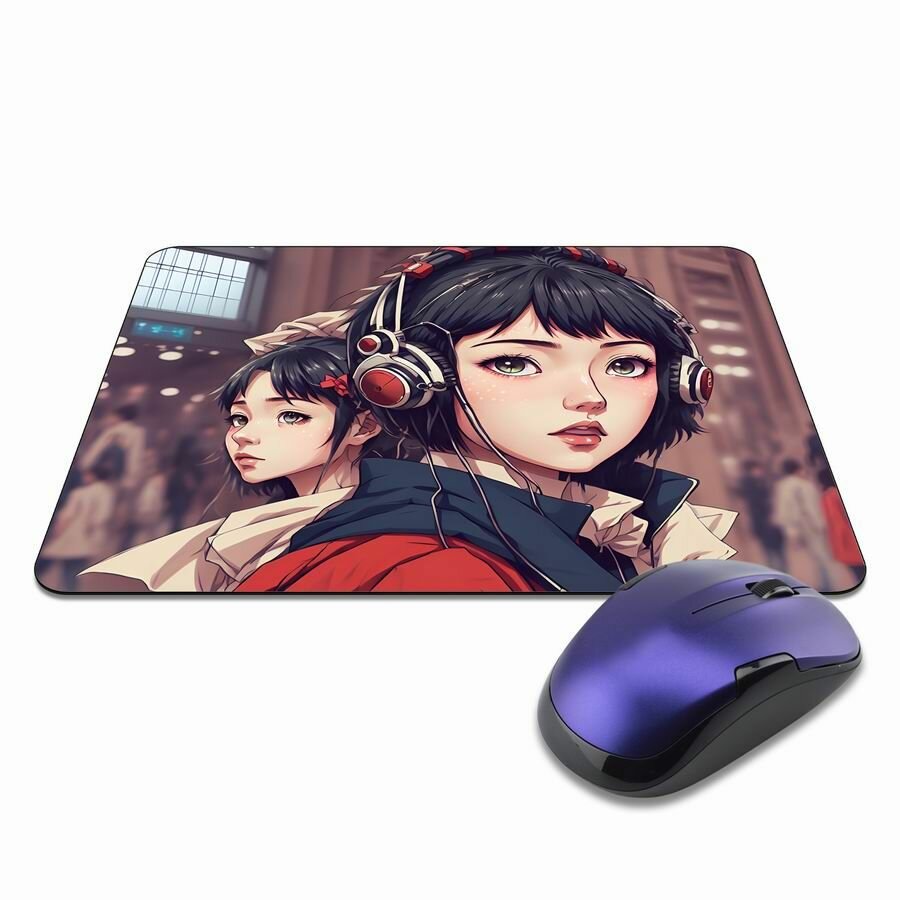 Коврик для мышки Аниме девушка, прорезиненный, влагоотталкивающий, с не стирающимся изображением, 22х18см, толщина 3мм