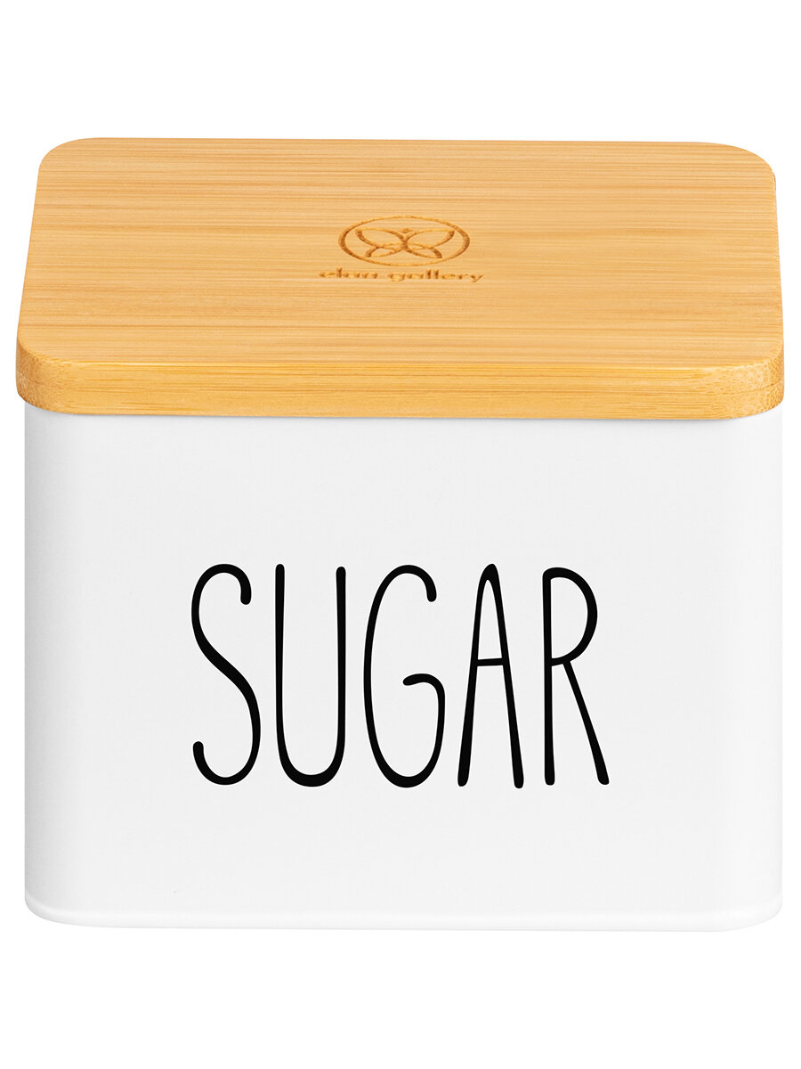 Банка для хранения сыпучих продуктов / соли /специй 1,5 л Elan Gallery SUGAR, 14х11х11 см, белая, с деревянной крышкой — фото 1