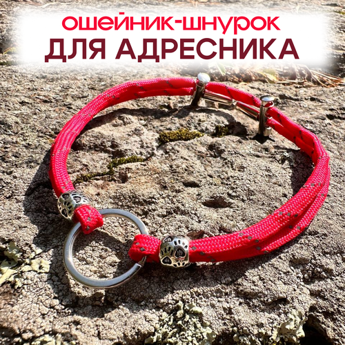 Ошейник-шнурок для адресника светоотражающий из паракорда размер XS 18-28 см, цвет красный